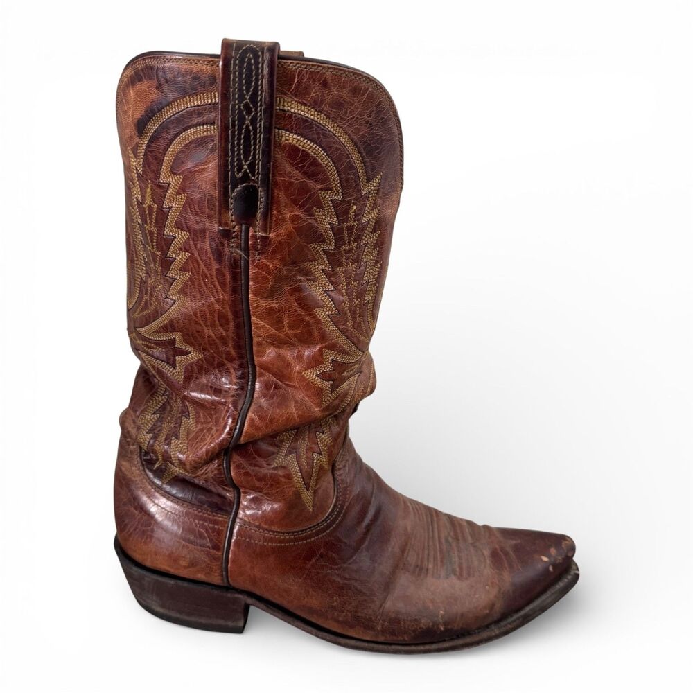 Lucchese 1883 Mad Dog Goat Leather Cowboy Boots Brown Snip Toe Mens 9 2E USA - Picture 3 of 15